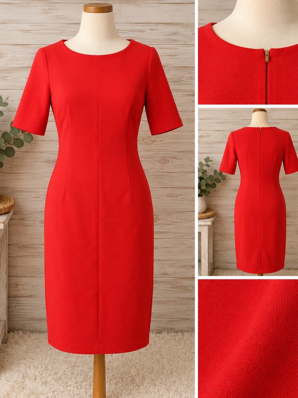 Calvin Klein Red Short-Sleeve Sheath Midi Dress